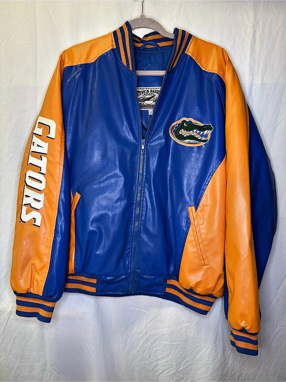 Steve & Barry's Florida Gators Faux Leather Varsity Jacket Blue & Orange Large